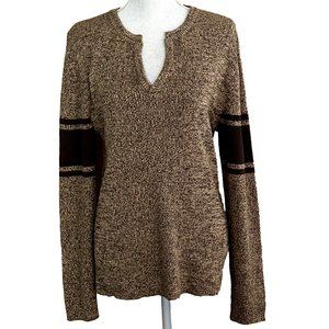 Express Sweater - Size Large - Y2K Retro Stripes - V Neck Ribbed - Long Sleeve